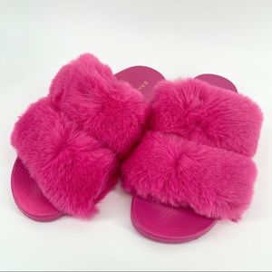 BAMBOO🌺Hot Pink Faux Fur Slides Sandals
